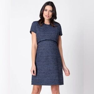 Seraphine Maternity - Short-Sleeve Navy Tweed Shift
